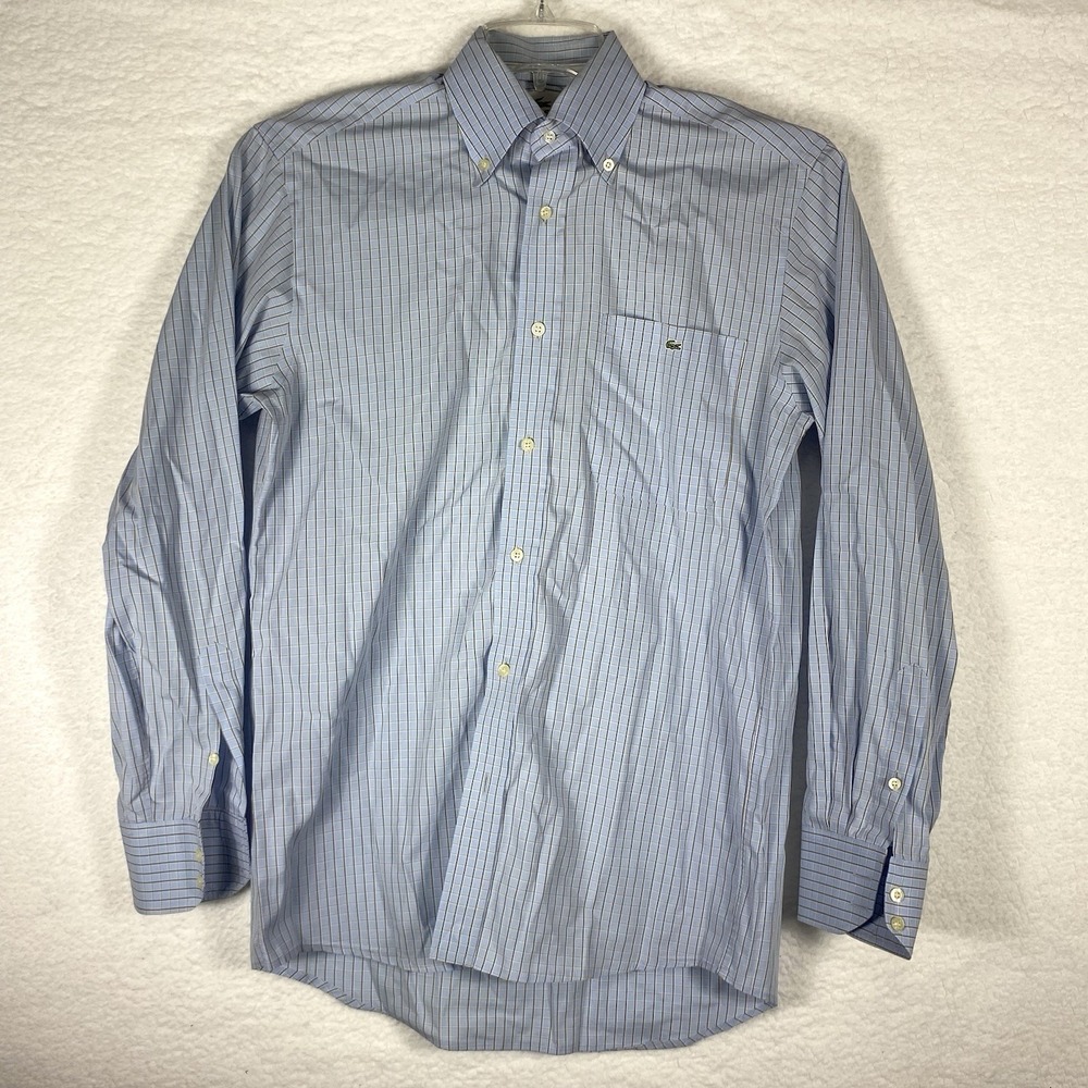 Lacoste Modern Fit Button Down Shirt Mens 38 Blue Gingham Checkered